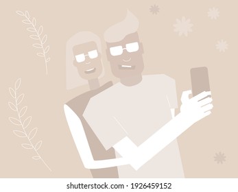 Young man taking selfie with his girlfriend. 