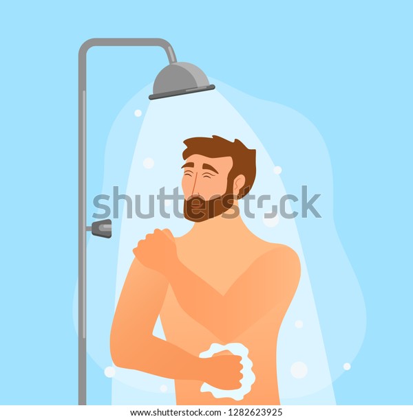 Young Man Taking Shower Cartoon Vector Stock Vector Royalty Free