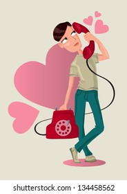Young Man Talking Love Over the Phone