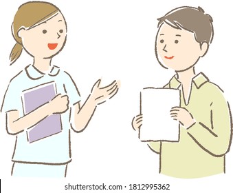 joven hablando con una enfermera