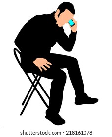 young man talking on cellphone, vector 