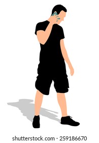 young man talking on cellphone, vector
