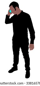 young man talking on cellphone, vector
