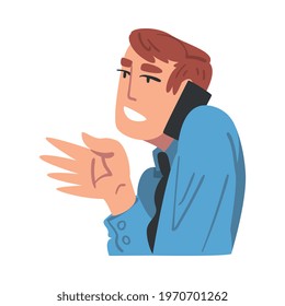 Young Man Talking on Phone, Businessman Using Smartphone in Friendly or Business Telephone Communication Cartoon Vector Illustration