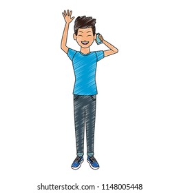 Young man talking on smartphone scribble