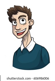 young man, talking and smiling, isolated on white, vector illustration