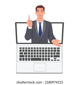 Young man teaching online flat design illustration for Online education, homeschooling concept and Learn from home. Flat vector illustration isolated on white background