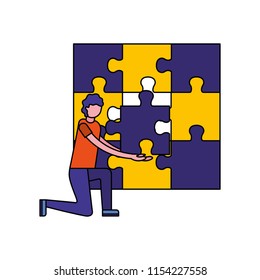 young man and team work with puzzle pieces