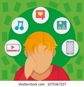 Young man with technology icons