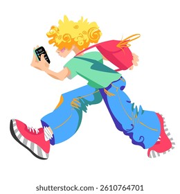 young man. teenager. man running. boy with backpack and phone