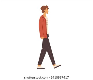 Young man or teenager walking, cartoon style vector isolated on white background
