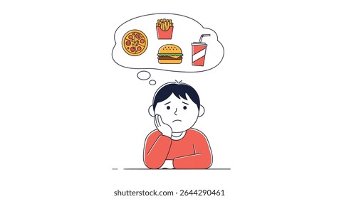 A Young Man Thinking About Unhealthy Junk Food Choices To Make Him Happy