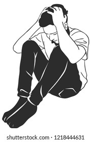 The young man is thinking a big problems. concept anxiety.