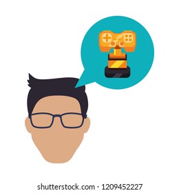 young man thinking in gamer trophy