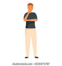 Jovem está pensando com a mão no queixo, tentando tomar uma decisão