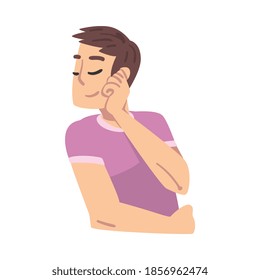 Young Man Thinking up an Idea with Happy Facial Expression, Man Relaxing and Dreaming about Something Cartoon Style Vector Illustration