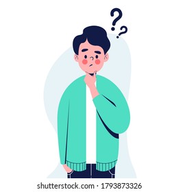 Young man thinking of something. Flat design vector illustration