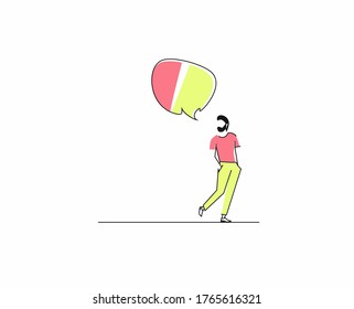 Young Man thinking of thought bubble on white Background, vector illustration.