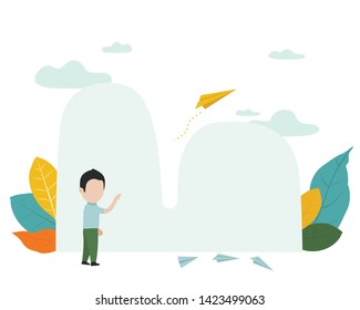 Young man throw paper airplanes flying on blue sky. Business concept