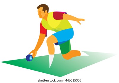 A Young Man Throwing A Ball In The Traditional British Game Lawn Bowls