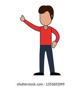 young man with thumb up blue lines