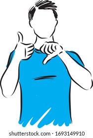 young man thumb up thumb down vector illustration