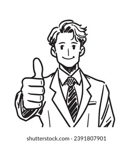 young man  Thumbs up gesture with hand, approval expression at camera showing success. Vector illustration in cartoon style