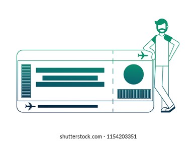 young man with ticket flight isolated icon