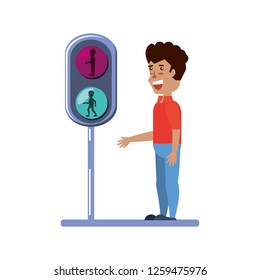 young man with traffic light pedestrian