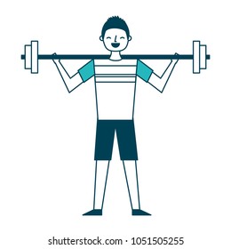 young man training lifting weight barbell