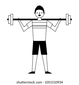 young man training lifting weight barbell