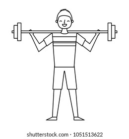 young man training lifting weight barbell