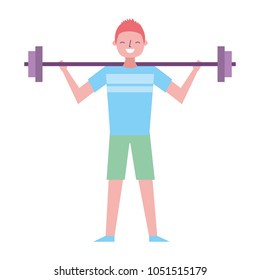 young man training lifting weight barbell