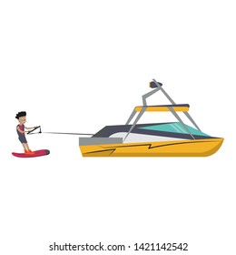 Young man training wake boarding with boat vector illustration graphic design