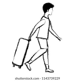 young man with travel suitcase