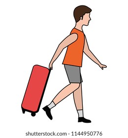 young man with travel suitcase