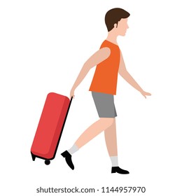 young man with travel suitcase