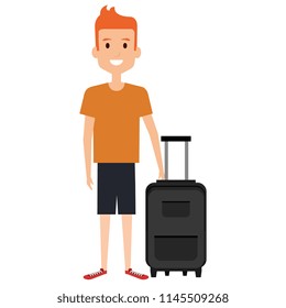 young man with travel suitcase