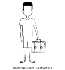 young man with travel suitcase