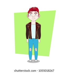 Young Man In Trendy Clothes Full Length Male Hipster Icon
