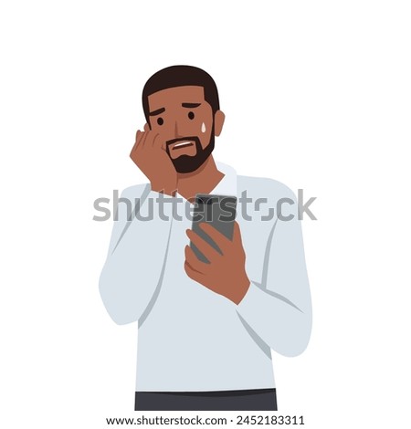 Young man Troubled worried freelancer scared of upcoming deadline date. Flat vector illustration isolated on white background