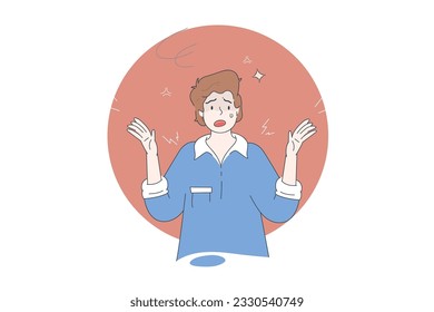 	
The young man turned gray from nervous work. Stressed gray-haired man in a panic attack, shocked, hands up. Hand-drawn style vector design illustrations.
