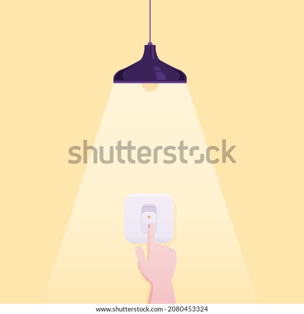 The young man turned on the light to\
light up the room.\
Illustration about switch\
on.