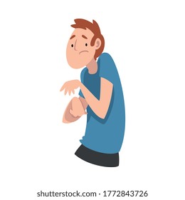 Un joven se aleja de algo. Ilustración vectorial.