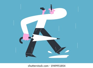 young man with umbrella taking pictures of himself