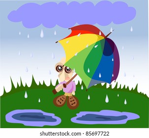 The young man under an umbrella, during a rain