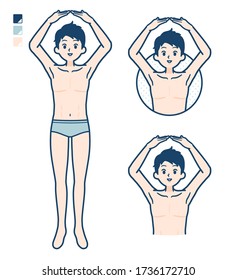 A young man in a underwear with Making a circle with arms images.

