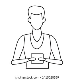 young man upper body with technology device cartoon vector illustration graphic design