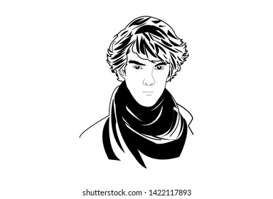 A young man uses a scarf and looks handsome. This vector can be used to design background shirts, posters, brochures, bags and mugs.