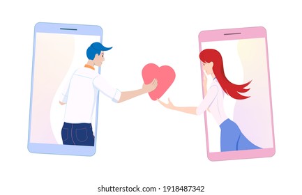 Der junge Mann benutzt ein Smartphone, um zu kommunizieren und Liebe zur Freundin zu schicken. Lebensstilkonzept der neuen Generation